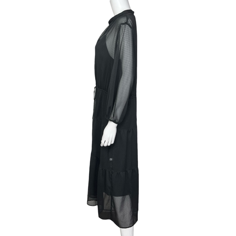 Uniqlo Chiffon Gathered Midi Dress in Black - sz Large - Picture 7 of 10